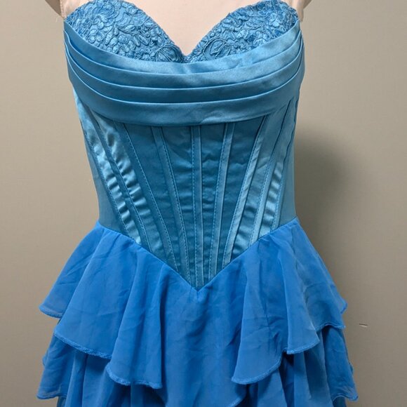 NWOT Ruffle Prom Dress Corset Tiered Strapless Long Chiffon Formal Evening Gown - Picture 3 of 5